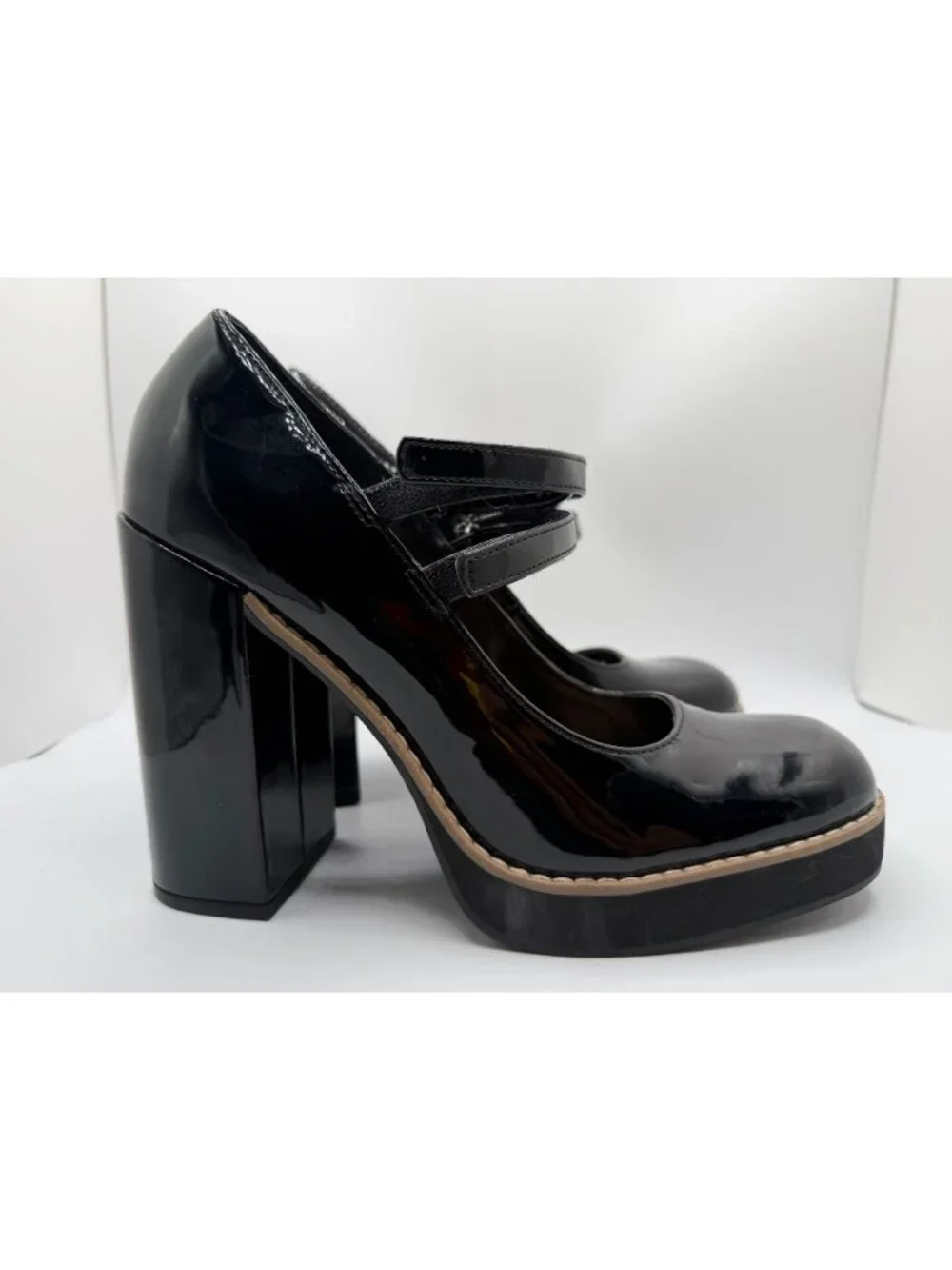 Steve Madden Twice Mary Jane Platform Pumps Black Patent Leather Women Size 9.5M